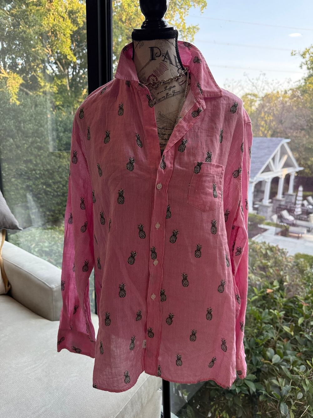 Frank & Eileen Italian Linen Pink Pineapple Shirt XL